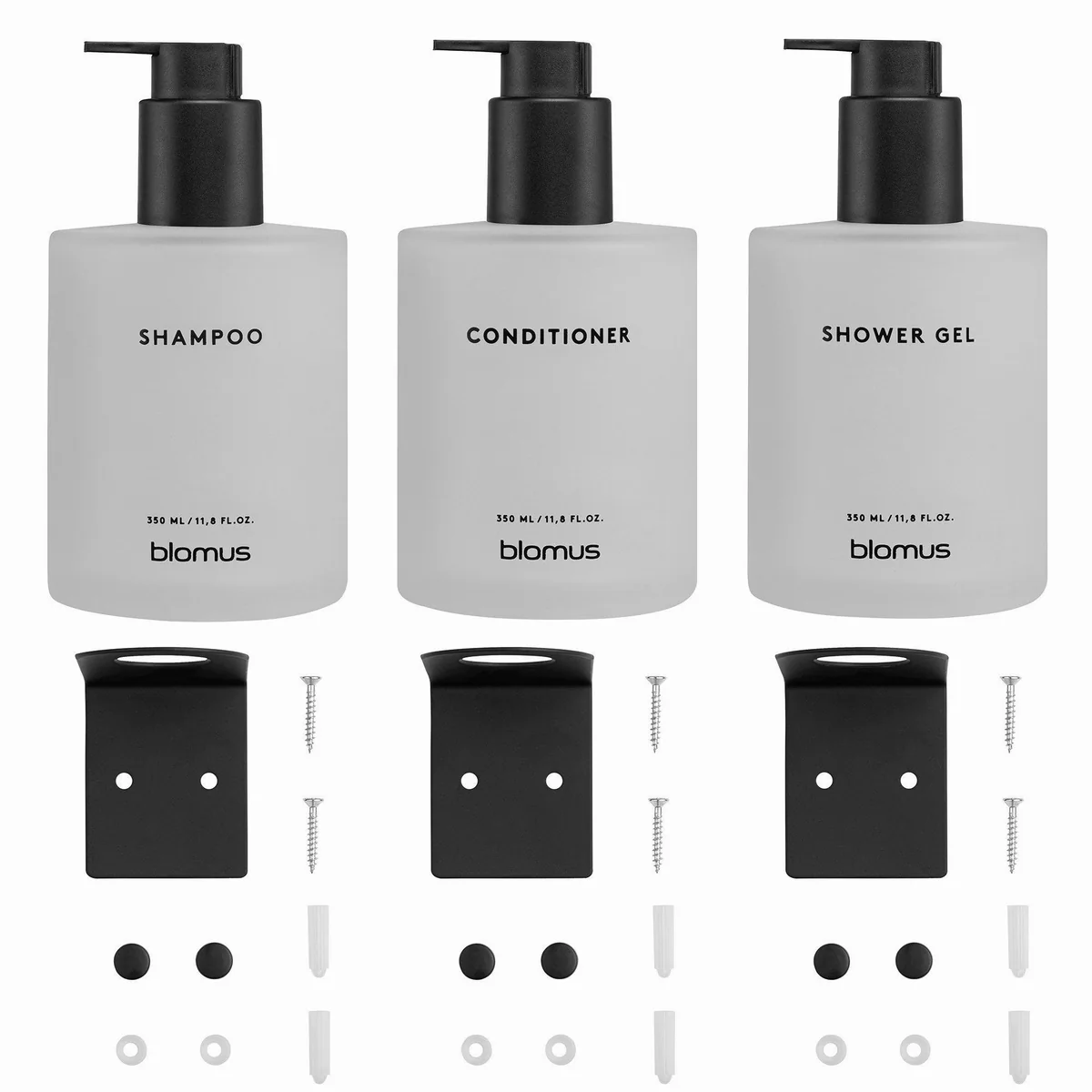 Blomus KIREI Seifenspender 3er Set, stilvolle Glasflaschen mit Wandhalterung 3