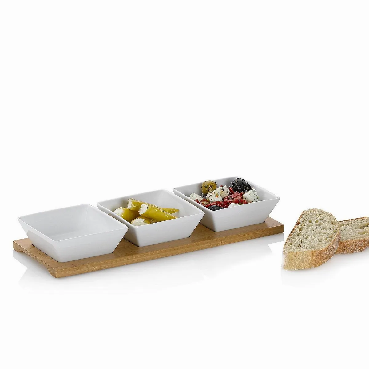 Kela Snackschale Philipa, elegantes Porzellan-Set, inklusive Bambusplatte und 3 Schälchen 2