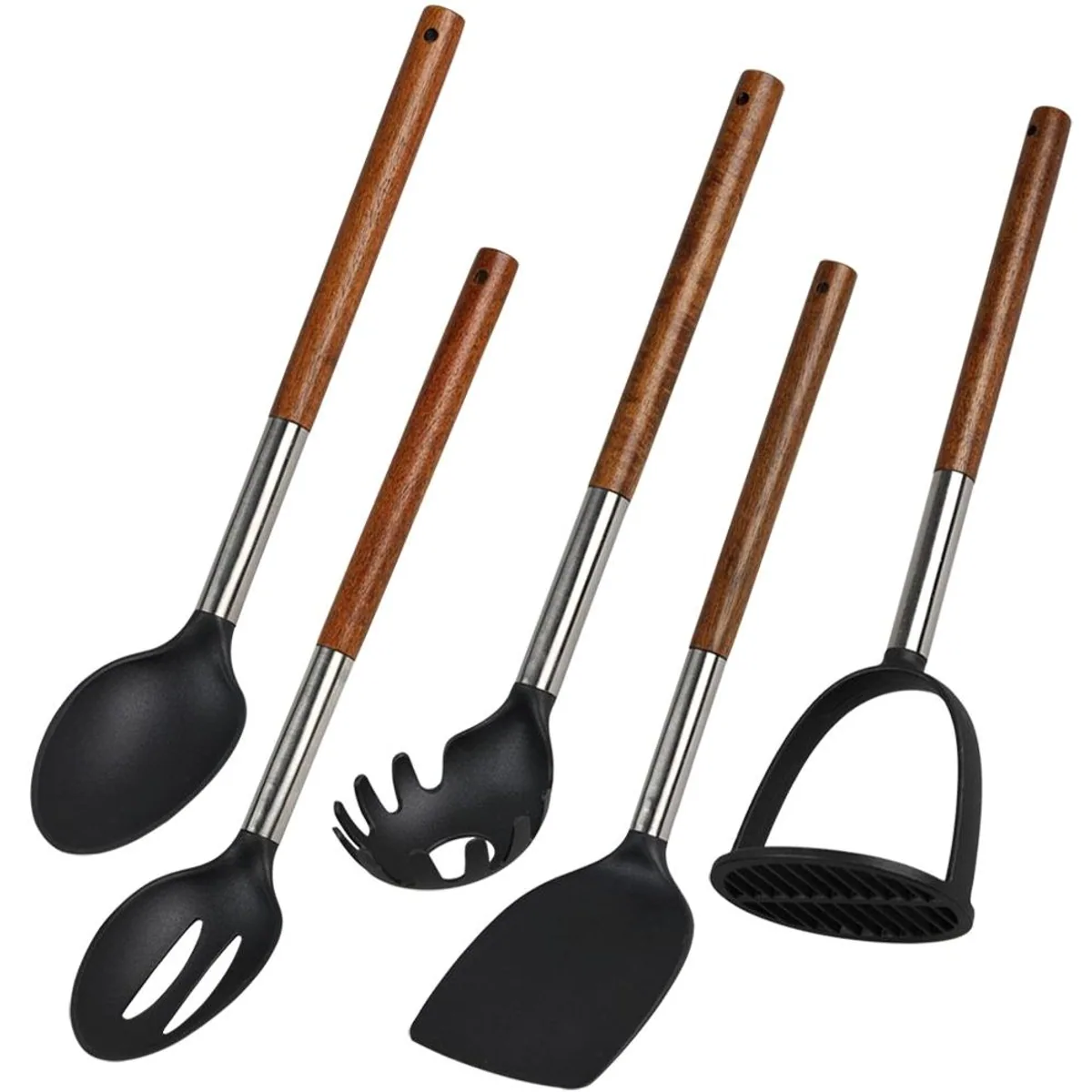 Kesper Kochbesteck-Set, 5-teiliges Küchenhelfer-Set aus Akazienholz und Edelstahl