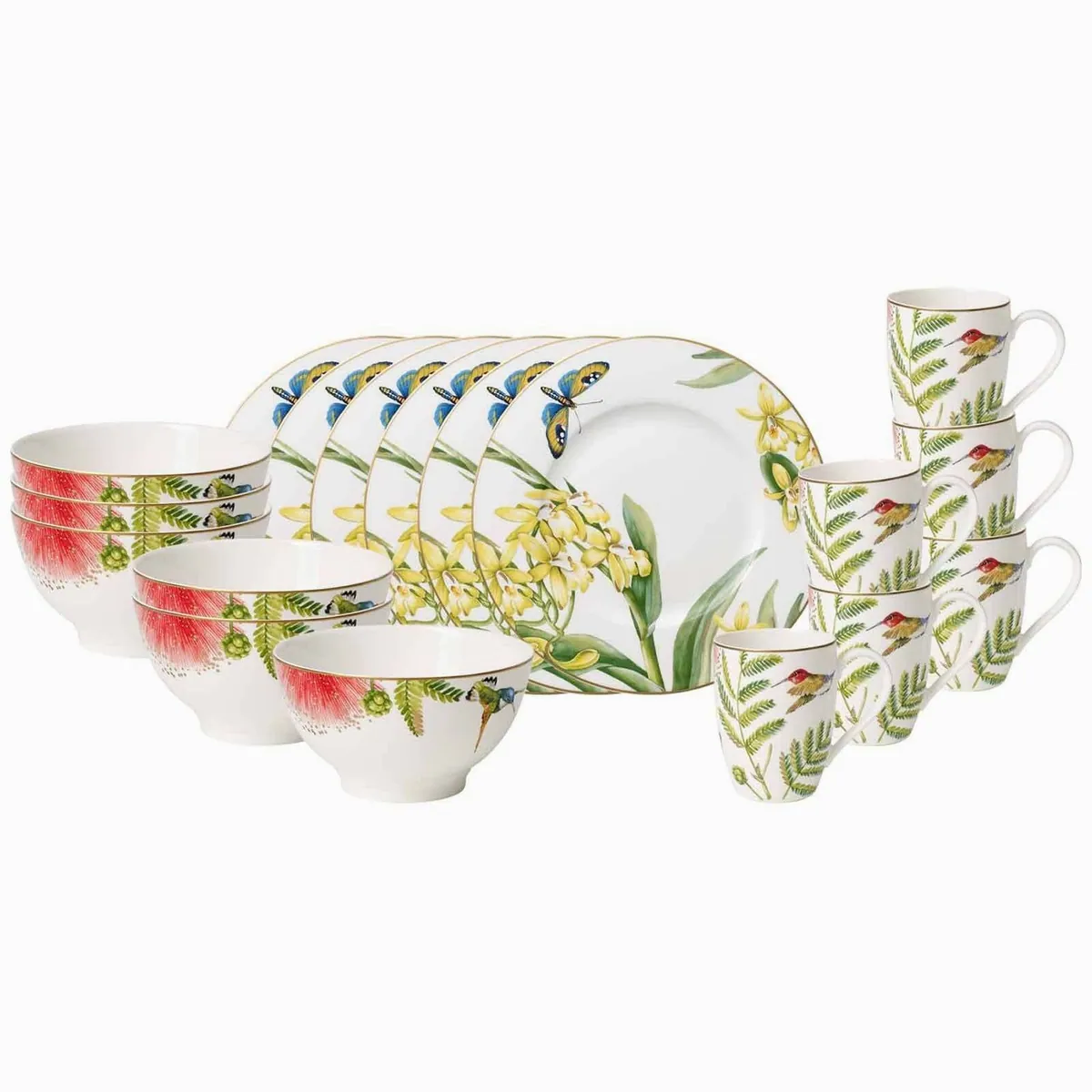 Villeroy & Boch Amazonia Frühstücks-Geschirrset, 18-teilig, für 6 Personen — Ausgefallenes Design, Premium Bone Porcelain, Spülmaschinenfest