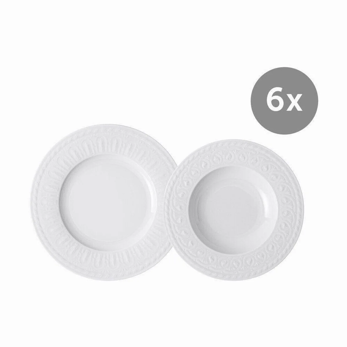 Villeroy & Boch Cellini Suppenteller Set, 12-teilig, für 6 Personen — edles Design, mikrowellengeeignet, pflegeleicht