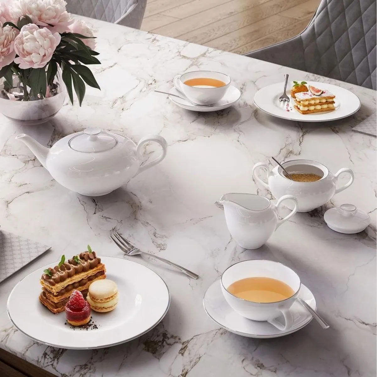 Villeroy & Boch Anmut Platinum No.1 Tellerset, elegantes Design, pflegeleicht, 18-teilig 2