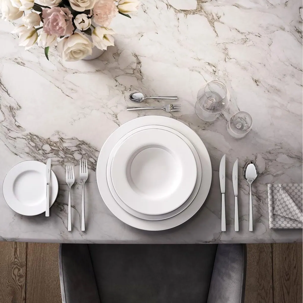 Villeroy & Boch Anmut Platinum No.1 Tellerset, elegantes Design, pflegeleicht, 18-teilig 3