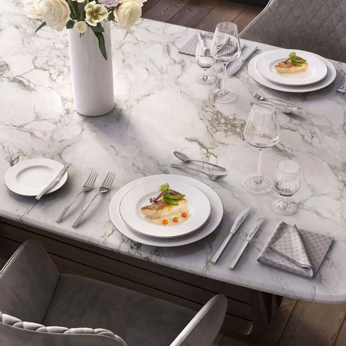 Villeroy & Boch Anmut Platinum No.1 Tellerset, elegantes Design, pflegeleicht, 18-teilig 4