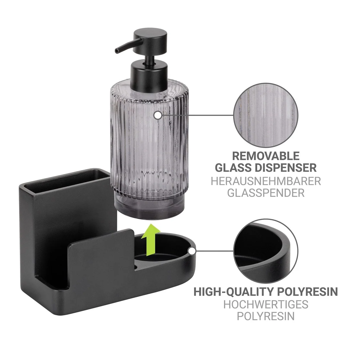 WENKO Küchenorganizer-Set Pina, 2-tlg, robustes Design, herausnehmbarer Glasspender 5