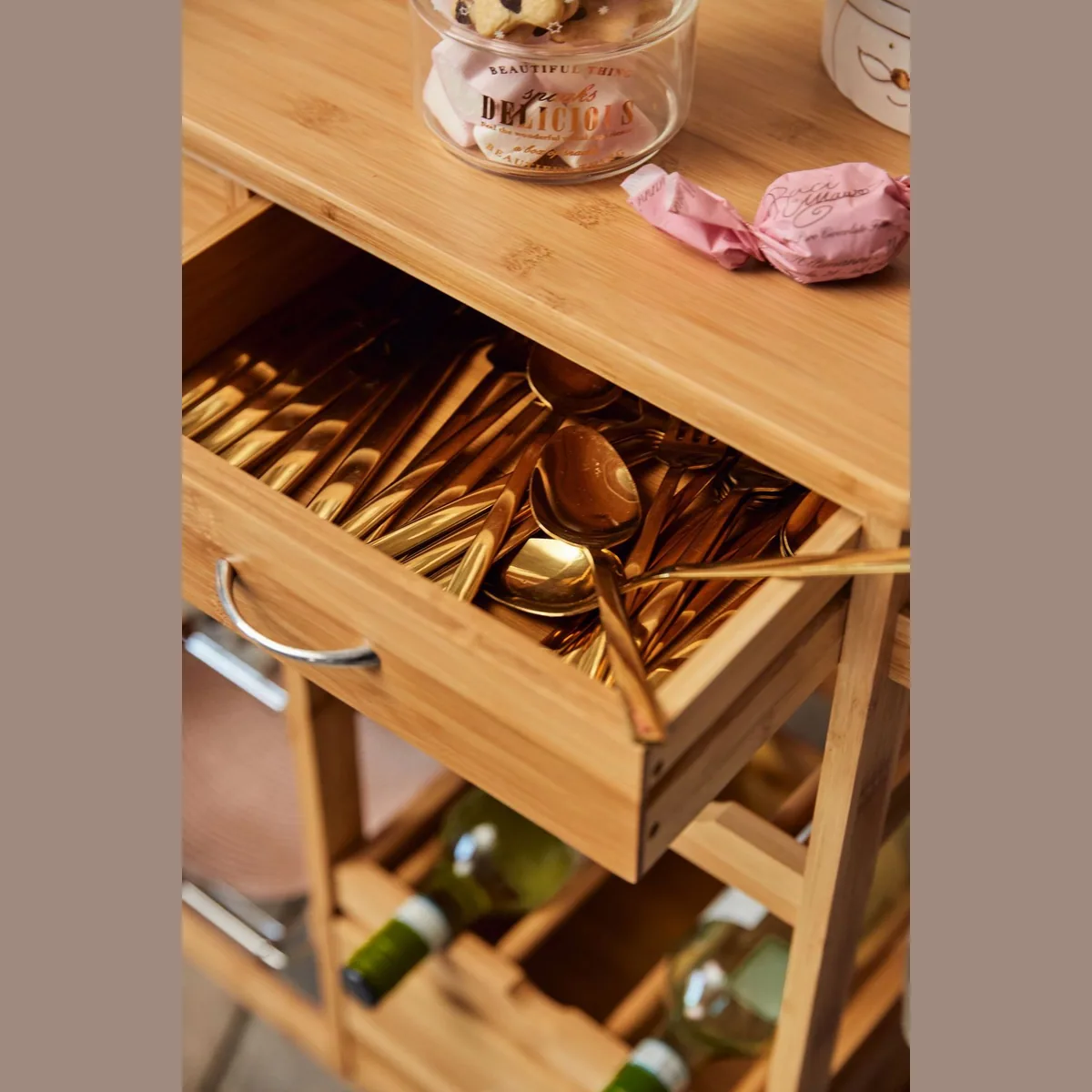 Zeller Present Küchenwagen Bamboo, praktische Ablage mit Rollen 4