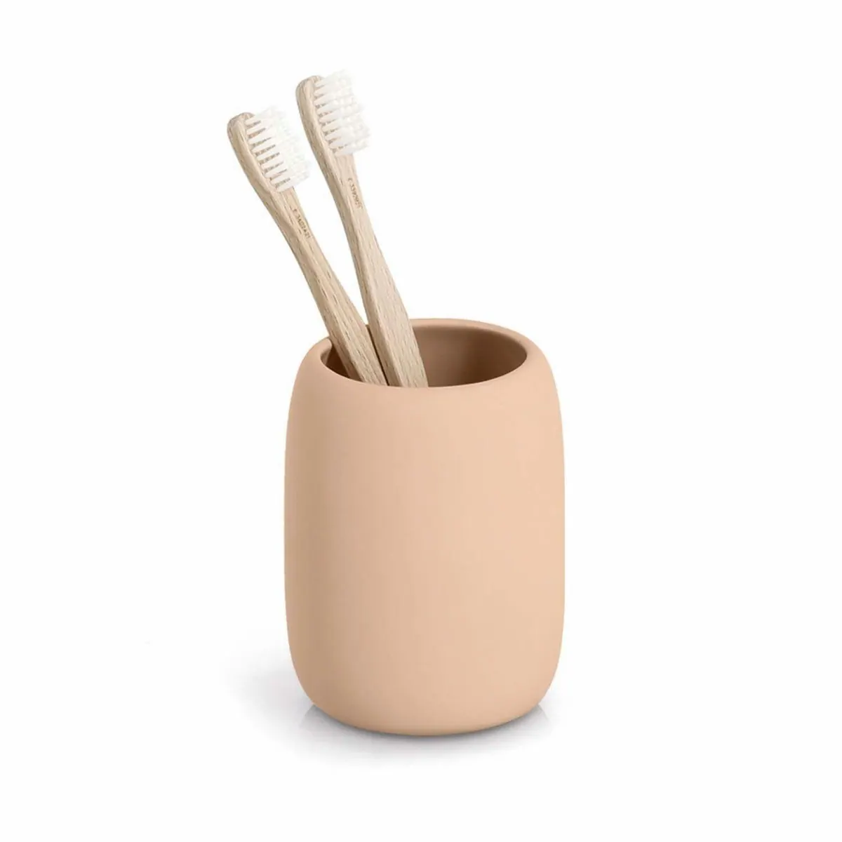 Zeller Present Badaccessoire-Set, 6-teilig, aus Keramik in Mandel — stilvolle Riffelstruktur, hygienisch, zeitlos 3